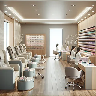 Realistic stock image of modern nail salon.