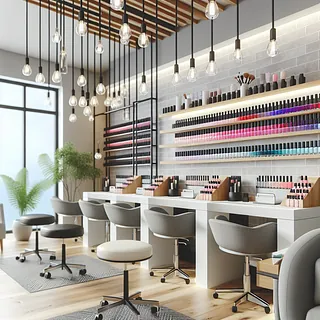 Realistic stock image of modern nail salon.